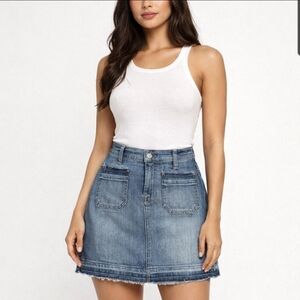 5x$25 7 for all Mankind denim stretchy  form fitting blue jean mini skirt sz 24
